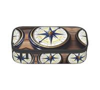 Sail Boat Nautical Compass Print Pencil Case Holder Stylish Slim with Zipper Cosmetic Makeup Pouch Bag for Girls Teens Adults