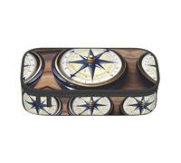 Sail Boat Nautical Compass Print Pencil Case,Large Capacity Pencil Case,Multi-Purpose Makeup Pouch with Zipper