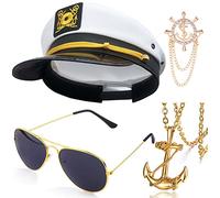 Sail Hats Navy Sailor Hat Aviator Sunglasses with Anchor Design Necklace Brooch for Costume Accessories Set Dressing Up Party Adult Halloween Fraternity Decoration Yacht Captain Cap Bachelor Party