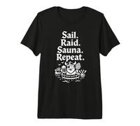 Sail Raid Sauna Repeat Funny Viking History Lover Norway Premium T-Shirt