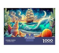 Sailboat 1000 Pieces Premium Cardboard Puzzle Sailing Ship Ocean Waves Wall Decoration Gift Men Women Educational Brain Training Game 52x38cm/1000pcs