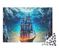 Sailboat 1000Pc for The Whole Family: Ship Glowing Under Cloudy Night Sky for Women, Gifts for Men & Adults 70x50cm/1000pcs