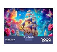 Sailboat 1000Pieces JigsawPuzzlesPirate Ship Sky KidsforAdult Challenging LargePiecePuzzles Age12+byth EducationalGame Uncover The Puzzle 38x26cm/1000pcs