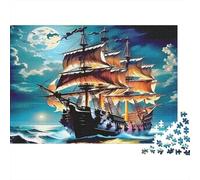 Sailboat Adult Jigsaws Dark Ship Night Moon & Sea Jigsaw Puzzle Educational Game Challenge 1000 Piece 38x26cm/1000pcs