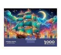 Sailboat Adventure 1000 Piece Jigsaw Puzzle for Adults Fantasy Ship Moonlit Sky Colourful Jigsaws Challenge Games Fun Present & Activity 70x50cm/1000pcs