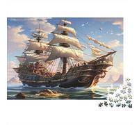 Sailboat Adventure 1000pcs Jigsaw Puzzle for Adults, Thick White Cardboard, Pirate Ship on Ocean, Educational Brain Teaser, Creative Activity, Enhances Concentration & Patience 70x50cm/1000pcs