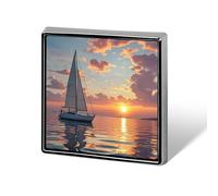 Sailboat And Sunset Lapel Pin, Metal Square Lapel Pins, Fashion Badge for Shirts, Jackets, Hats