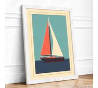 Sailboat at Calm Waters Coastal Framed Wall Art Print A1 (84.1×59.4cm) White, Wall Decor for Living Room, Bedroom, Office & Home, Ready to Hang, Art Gift