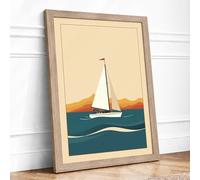 Sailboat at Calm Waters Minimalist Framed Wall Art Print A1 (84.1×59.4cm) Oak, Wall Decor for Living Room, Bedroom, Office & Home, Ready to Hang, Art Gift
