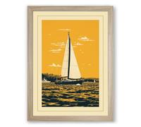 Sailboat at Golden Hour Coastal Framed Wall Art Print A3 (42×29.7cm) Oak, Wall Decor for Living Room, Bedroom, Office & Home, Ready to Hang, Art Gift