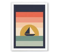 Sailboat at Golden Hour Minimalist Framed Wall Art Print A1 (84.1×59.4cm) White, Wall Decor for Living Room, Bedroom, Office & Home, Ready to Hang, Art Gift