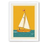 Sailboat at Golden Hour Vintage Framed Wall Art Print A3 (42×29.7cm) White, Wall Decor for Living Room, Bedroom, Office & Home, Ready to Hang, Art Gift