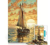 Sailboat at Sunset Hard Jigsaw Puzzle for Adults 1000 Pieces Fine Logic Toy Calm Fun Neat Edge Thoughtful Gift (38x26cm)