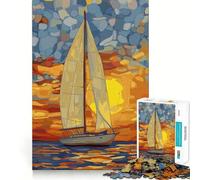 Sailboat at Sunset Jigsaw Puzzles 1000 Piece for Adults Smart Reason Toy Casual Fun Smooth Edge Wall Art Decor (38x26cm)