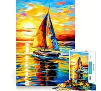 Sailboat at Sunset Painting 1000 Pieces Jigsaws Adults Puzzles Think Smart Toy Home Activity Smooth Cut Xmas Surprise (38x26cm)