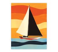 Sailboat at Sunset Painting Simple Block Colours Wall Art Print Artery8 Orange W24 inch x H32 inch