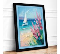 Sailboat at Turquoise Bay Coastal Framed Wall Art Print A3 (42×29.7cm) Black, Wall Decor for Living Room, Bedroom, Office & Home, Ready to Hang, Art Gift