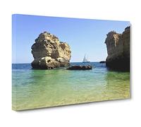 Sailboat Between the Rocks Canvas Print | Gallery Wrapped 30mm Frame Wall Art | 24x16 inches | Ready to Hang | Coastal Seascape Picture | Living Room Bedroom Lounge Office