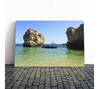 Sailboat Between The Rocks Canvas Print | Gallery Wrapped 30mm Frame Wall Art | 24x16 inches | Ready to Hang | Modern Seascape Picture | Living Room Bedroom Lounge Office