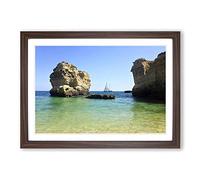 Sailboat Between The Rocks Framed Print | A2 Walnut Framed Wall Art | Ready to Hang | Modern Nature Picture | Living Room Bedroom Lounge Office