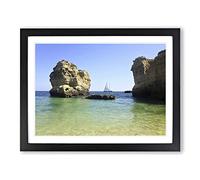 Sailboat Between the Rocks Modern Framed Print | A4 Black Framed Wall Art | Ready to Hang | Modern Nature Picture | Living Room Bedroom Lounge Office