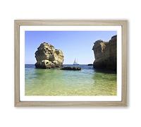 Sailboat Between the Rocks Modern Framed Print | A4 Oak Framed Wall Art | Ready to Hang | Modern Nature Picture | Living Room Bedroom Lounge Office