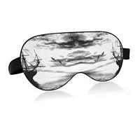 Sailboat Birds Ship On Sea Black White Eye Masks Cover Blocks Light Sleep Mask Shade Cover Blindfold Relaxing Eyeshade Cover with Adjustable Head Strap for Men Women Kids