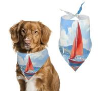 Sailboat Boat On Blue Sea Cute Dog Bandana Triangle Adjustable Washable Cat Scarf Pet Accessories