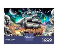 Sailboat City Night 1000 Piece Skull Ship Cardboard Jigsaw for Casual Gamers Senior Centre Activity Collectible Missing Piece Guarantee 52x38cm/1000pcs