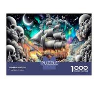 Sailboat City Night 1000Piece JigsawPuzzlePirate Ship Skull ForAdults Colourful LargePiecePuzzles Age12+byth ThemeFlowersandBirds Fun, Challenging 38x26cm/1000pcs