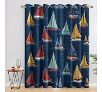 Sailboat Curtains Bedroom, 66x90 - Maritime Nautical Blackout Curtains & Decor, Living Room, Eyelet Patterned Window Drapes, 90 Inch Drop 2 Panels (R164)