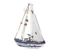 Sailboat Decoration Wooden Sailing Boat Model with Seagull Seashell Nautical Tabletop Ornament for Home Decoration Size S