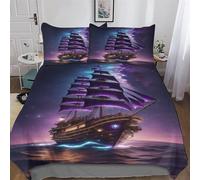 Sailboat Duvet Cover Set, Bedding Linen Set, Ultra Soft Comforter Cover with Zipper Closure 2 Pieces, Quilt Cover with Pillowcase for Kids, Youth And Adult Double (200x200cm)