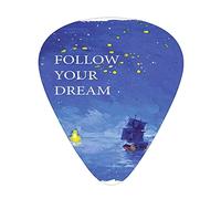 Sailboat Guitar Picks Picks 12 Pack with Thin Box,Follow Your Text Ship Sailing Across The Sea Towards Lighthouse,Special Guitar Plectrums Gift Set for Guitarist,Cobalt Blue and Yellow