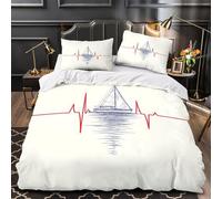 Sailboat Heartline Quilt Cover 3D Design Printed Luxurious 3 Pcs Bedding Set Zipper nautical Sketch Duvet Cover Super Soft Durable for Kids Adults Women Teens Youth Girls Super king（260x220cm）