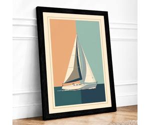 Sailboat in Calm Waters Art Deco Framed Wall Art Print A1 (84.1×59.4cm) Black, Wall Decor for Living Room, Bedroom, Office & Home, Ready to Hang, Art Gift