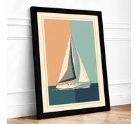 Sailboat in Calm Waters Art Deco Framed Wall Art Print A4 (29.7×21cm) Black, Wall Decor for Living Room, Bedroom, Office & Home, Ready to Hang, Art Gift