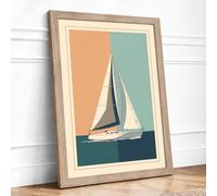 Sailboat in Calm Waters Art Deco Framed Wall Art Print A4 (29.7×21cm) Oak, Wall Decor for Living Room, Bedroom, Office & Home, Ready to Hang, Art Gift