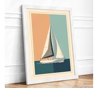 Sailboat in Calm Waters Art Deco Framed Wall Art Print A4 (29.7×21cm) White, Wall Decor for Living Room, Bedroom, Office & Home, Ready to Hang, Art Gift