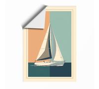 Sailboat in Calm Waters Art Deco Unframed Wall Art Print A2 (59.4×42cm), Wall Decor for Living Room, Bedroom, Office & Home, Art Gift