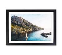 Sailboat in Marseille France Painting Framed Print | A2 Black Framed Wall Art | Ready to Hang | Modern Historical Picture | Living Room Bedroom Lounge Office