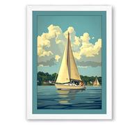 Sailboat in Summer Waters Vintage Framed Wall Art Print A1 (84.1×59.4cm) White, Wall Decor for Living Room, Bedroom, Office & Home, Ready to Hang, Art Gift