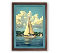 Sailboat in Summer Waters Vintage Framed Wall Art Print A3 (42×29.7cm) Walnut, Wall Decor for Living Room, Bedroom, Office & Home, Ready to Hang, Art Gift