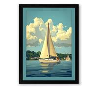 Sailboat in Summer Waters Vintage Framed Wall Art Print A4 (29.7×21cm) Black, Wall Decor for Living Room, Bedroom, Office & Home, Ready to Hang, Art Gift