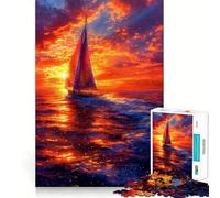 Sailboat in Sunset Ocean 1000 Pieces Jigsaws Adults Puzzles Think Smart Toy Home Activity Smooth Cut Xmas Surprise (38x26cm)