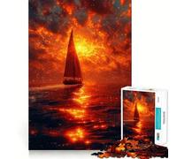 Sailboat in Sunset Ocean Jigsaw Puzzle 1000 Piece for Teenagers Logic Sense Toy Calm Pastime Smooth Edge Premium Gift (38x26cm)
