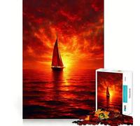 Sailboat in Sunset Ocean Jigsaw Puzzle for Teenagers 1000 Pieces Boost Memory Relaxing Fun Premium Cut Stylish Gift (38x26cm)