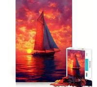 Sailboat in Sunset Ocean Jigsaw Puzzles 1000 Piece for Adults Smart Reason Toy Casual Fun Smooth Edge Wall Art Decor (50x75cm)