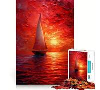 Sailboat in Sunset Ocean Jigsaw Puzzles 1000 Pieces for Adults Memory Gain Anxiety Relief Design Assembly Artistic Gift (50x75cm)