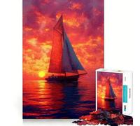 Sailboat in Sunset Ocean Jigsaw Puzzles for Adults1000 Pieces Improve Memory Relax Mind Sharp Edge Art Collection Piece (38x26cm)